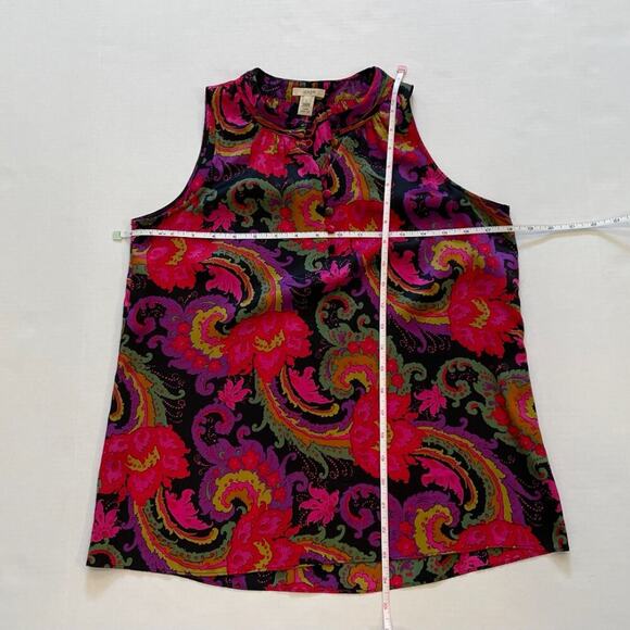J. Crew Silk Paisley Sleeveless Round Collar Button Blouse, Shirt, Size 2 - Picture 10 of 12